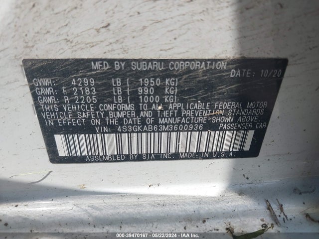 Subaru IMPREZA SEDAN 2021 4S3GKAB63M3600936 Image 9