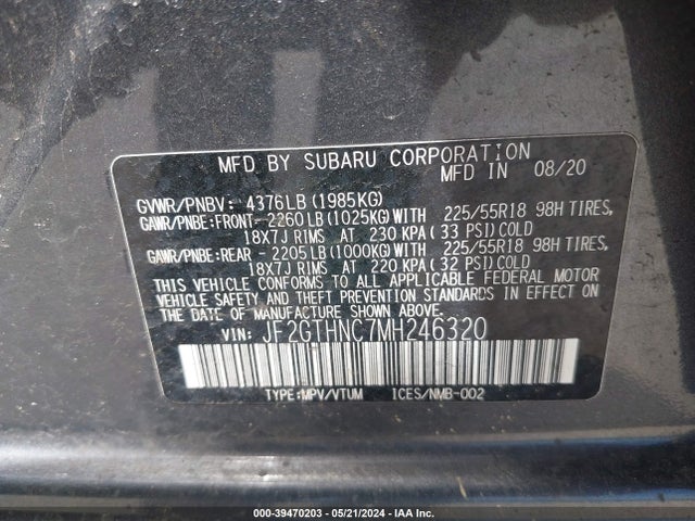 Subaru Crosstrek Limited 2021 JF2GTHNC7MH246320 Image 9