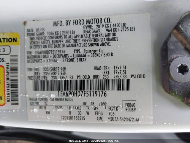Ford FUSION SE 2015 1FA6P0HD7F5119176 Image 9