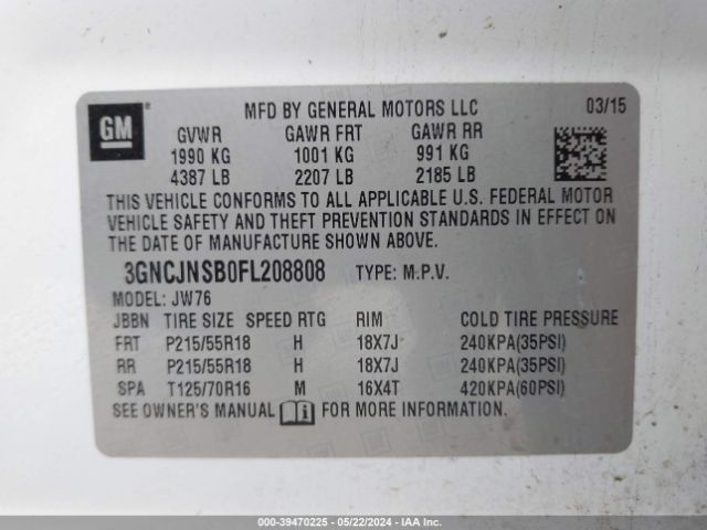 3GNCJNSB0FL208808 Chevrolet TRAX LTZ