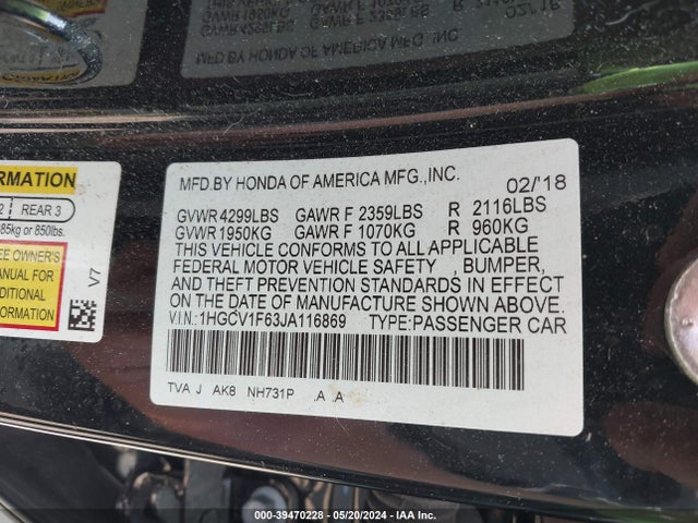 Honda Accord Ex-l 2018 1HGCV1F63JA116869 Image 9