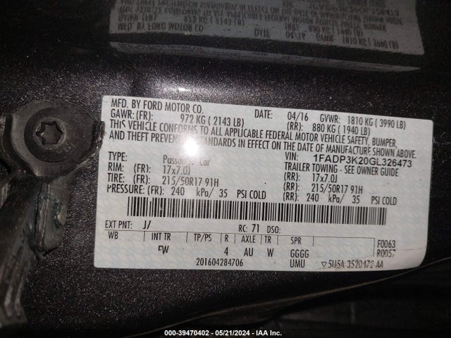 Ford FOCUS SE 2016 1FADP3K20GL326473 Image 9