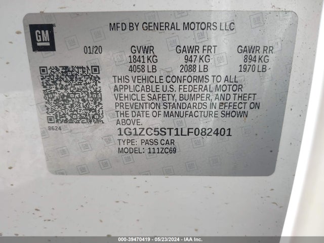 Chevrolet Malibu Fwd 1fl 2020 1G1ZC5ST1LF082401 Image 9