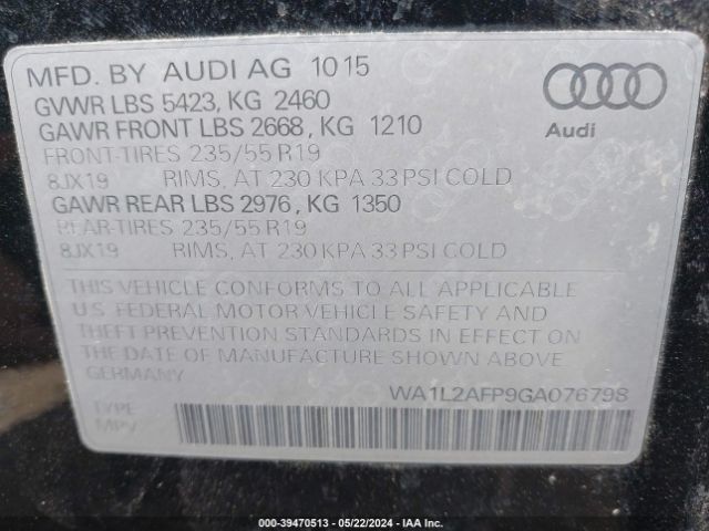 WA1L2AFP9GA076798 Audi Q5 2.0t Premium