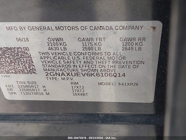 Chevrolet EQUINOX LT 2019 2GNAXUEV6K6106014 Image 9
