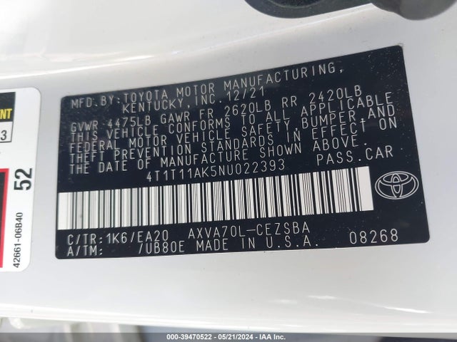 Toyota CAMRY SE 2022 4T1T11AK5NU022393 Image 9