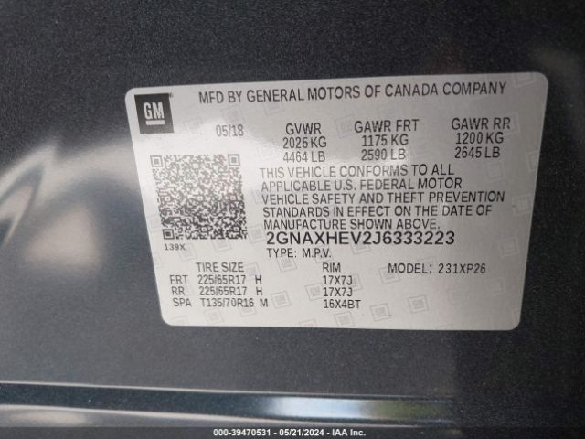 2GNAXHEV2J6333223 Chevrolet EQUINOX LS