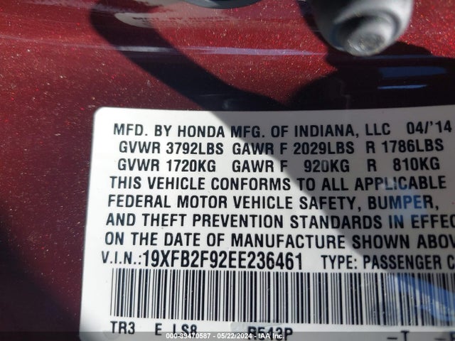 Honda Civic Ex-l 2014 19XFB2F92EE236461 Image 9