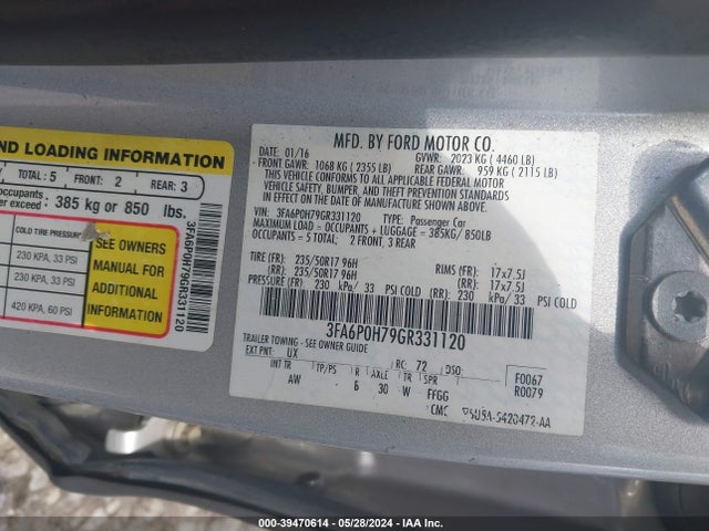 Ford FUSION SE 2016 3FA6P0H79GR331120 Image 9