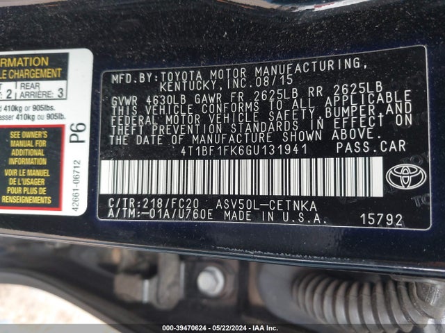 Toyota CAMRY LE 2016 4T1BF1FK6GU131941 Image 9