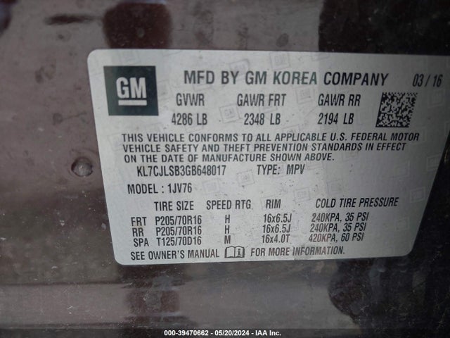 Chevrolet Trax Lt 2016 KL7CJLSB3GB648017 Image 9