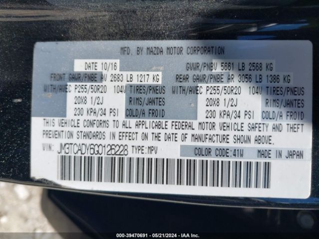 JM3TCADY6G0126228 Mazda Cx-9 Grand Touring