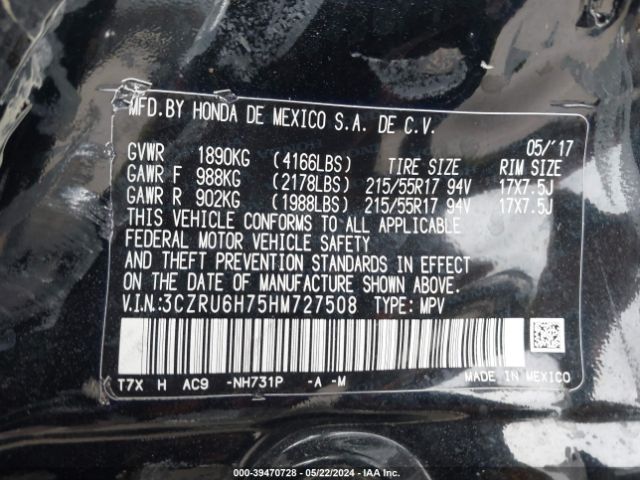 3CZRU6H75HM727508 Honda Hr-v Ex-l