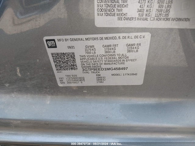 3GTP9EED1MG458497 GMC Sierra 1500 4wd  Short Box At4