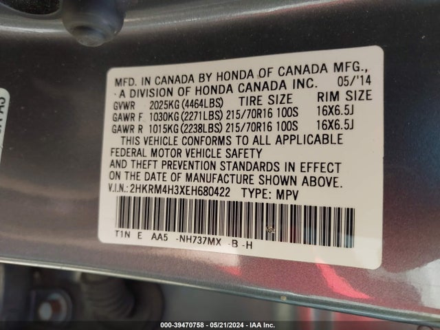 Honda CR-V LX 2014 2HKRM4H3XEH680422 Image 9