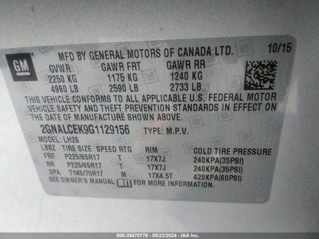Chevrolet EQUINOX LT 2016 2GNALCEK9G1129156 Image 9