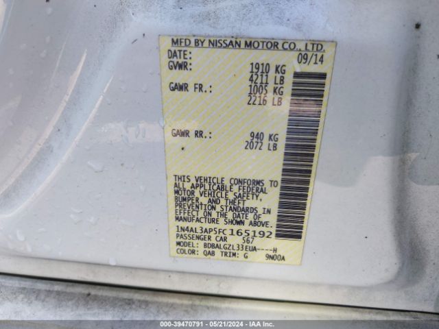 1N4AL3AP5FC165192 Nissan Altima 2.5 S