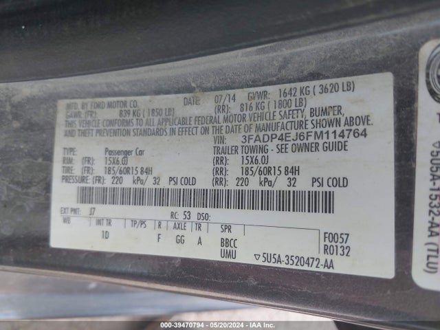 Ford FIESTA SE 2015 3FADP4EJ6FM114764 Image 9