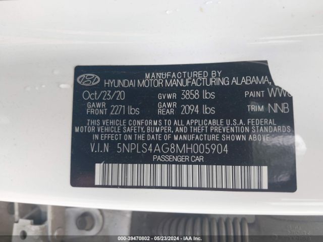 5NPLS4AG8MH005904 Hyundai ELANTRA SEL