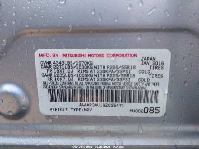 JA4AR3AU1GZ025471 Mitsubishi Outlander Sport 2.0 Es