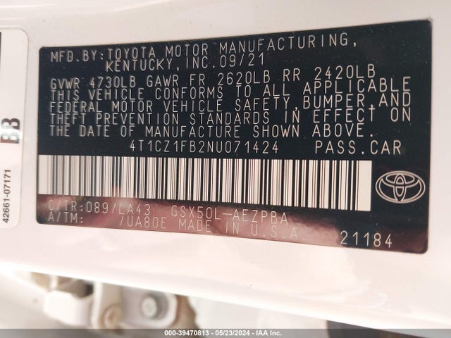 Toyota AVALON LIMITED 2022 4T1CZ1FB2NU071424 Image 9