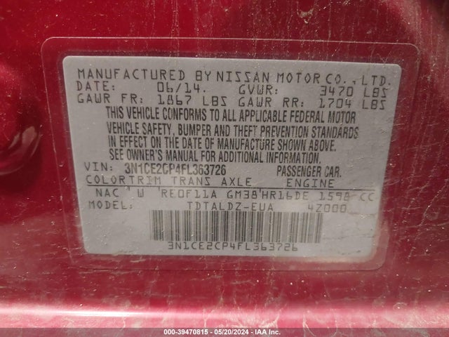 Nissan Versa Note S (sr)/s Plus/sl/sr/sv 2015 3N1CE2CP4FL363726 Image 9