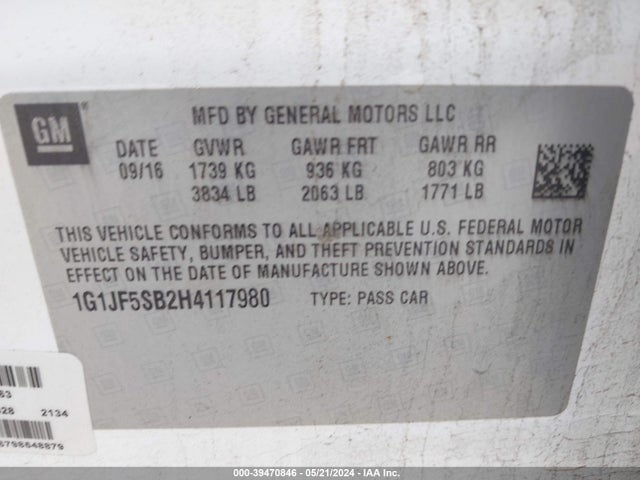Chevrolet Sonic Premier Auto 2017 1G1JF5SB2H4117980 Image 9