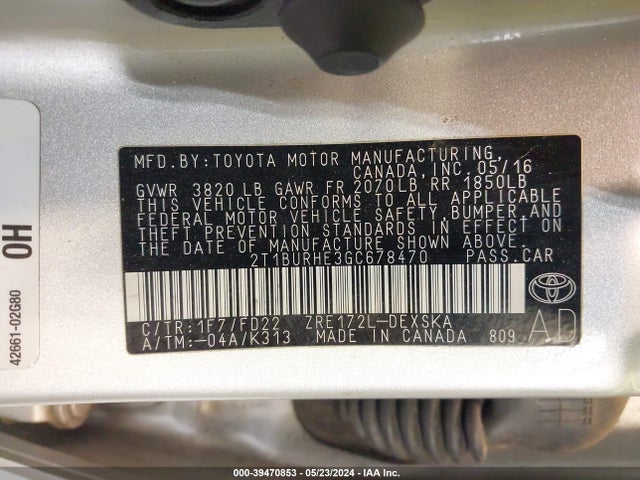 Toyota Corolla S Plus 2016 2T1BURHE3GC678470 Image 9