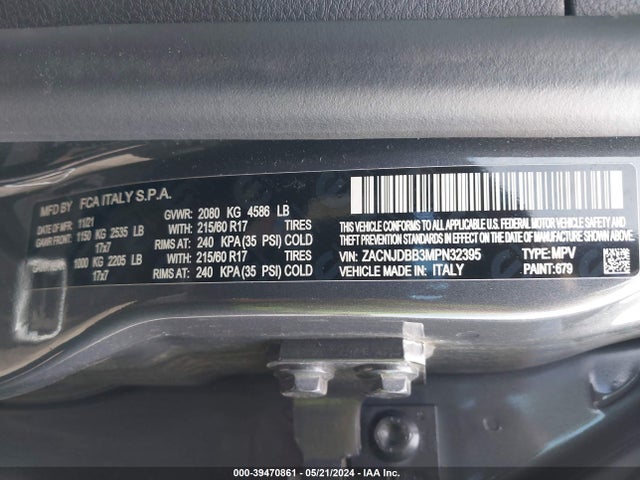 ZACNJDBB3MPN32395 Jeep Renegade Latitude 4x4