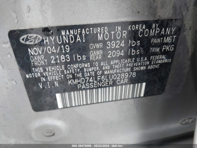KMHD74LF6LU028978 Hyundai ELANTRA SE