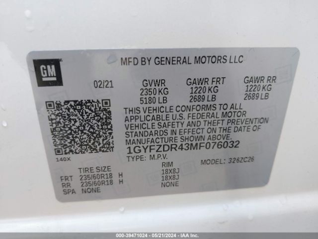 1GYFZDR43MF076032 Cadillac Xt4 Awd Premium Luxury