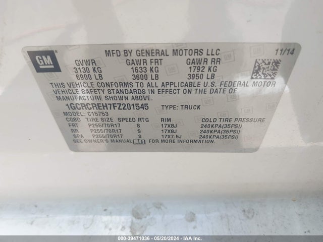 Chevrolet Silverado 1500 1lt 2015 1GCRCREH7FZ201545 Image 9