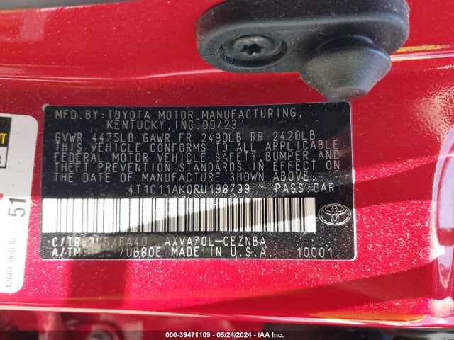 Toyota CAMRY LE 2024 4T1C11AK0RU198709 Image 9