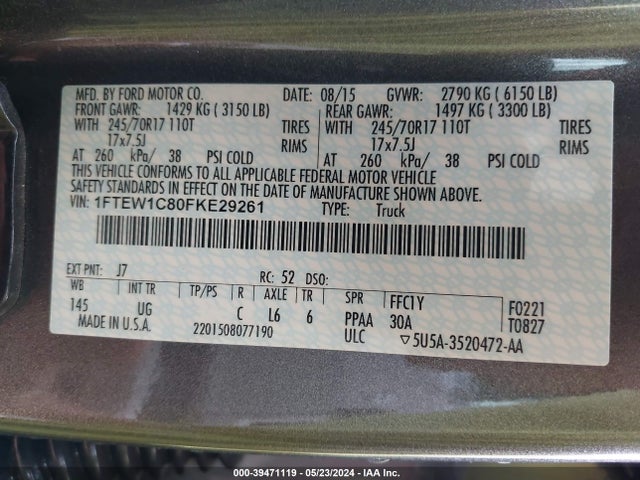 Ford F-150 Xlt 2015 1FTEW1C80FKE29261 Image 9