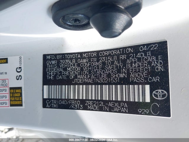 Toyota COROLLA LE 2022 JTDEPMAE1N3021531 Image 9