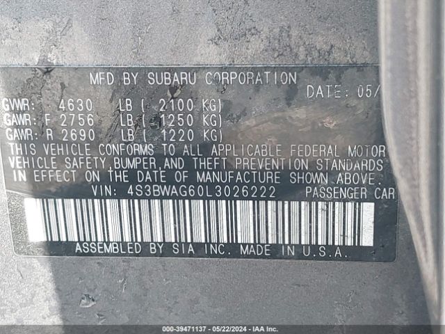 4S3BWAG60L3026222 Subaru Legacy Sport