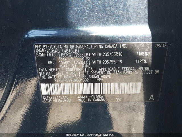 2T3DFREV7HW691592 Toyota Rav4 Platinum