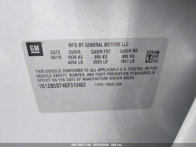Chevrolet MALIBU LS 2016 1G1ZB5ST4GF313462 Image 9