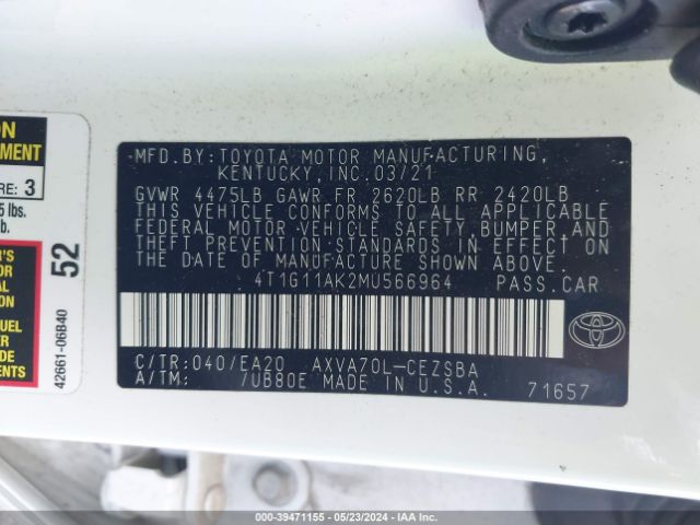 4T1G11AK2MU566964 Toyota CAMRY SE
