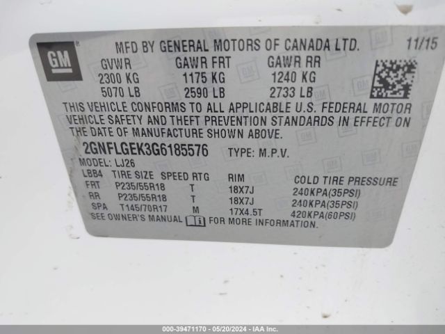 2GNFLGEK3G6185576 Chevrolet Equinox Ltz