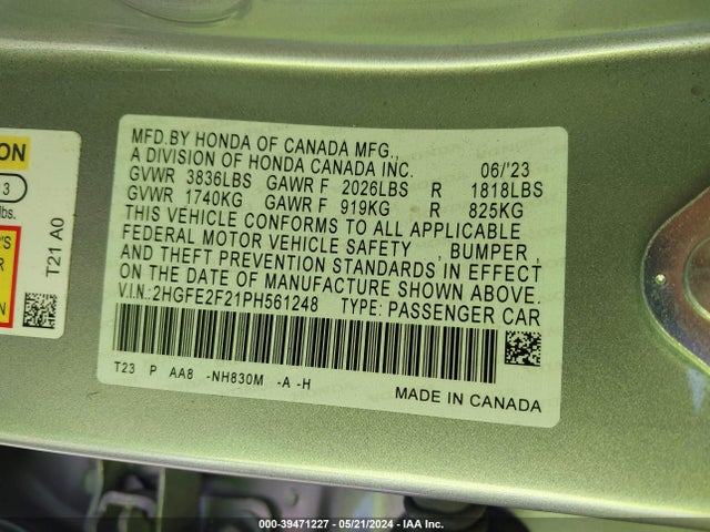 Honda Civic Lx 2023 2HGFE2F21PH561248 Image 9