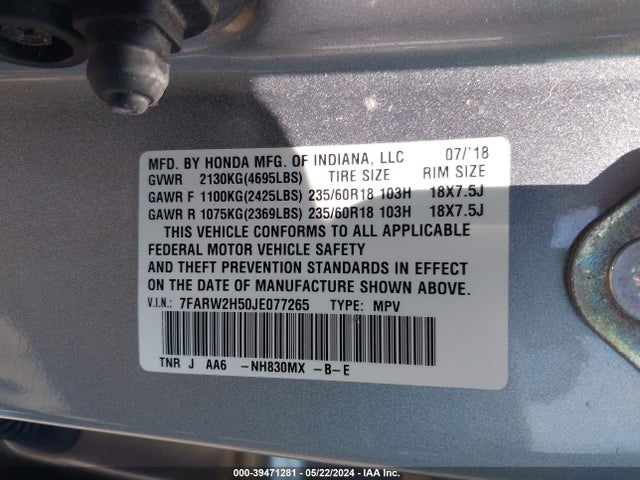 Honda CR-V EX 2018 7FARW2H50JE077265 Image 9