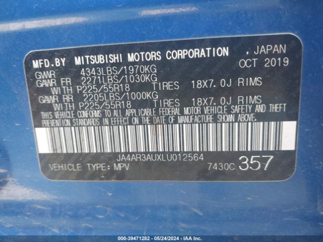 JA4AR3AUXLU012564 Mitsubishi Outlander Sport 2.0 Se Awc