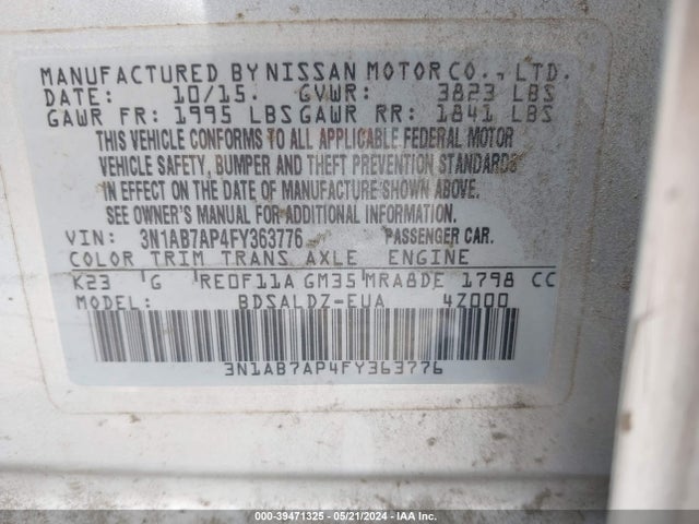 Nissan SENTRA SV 2015 3N1AB7AP4FY363776 Image 9