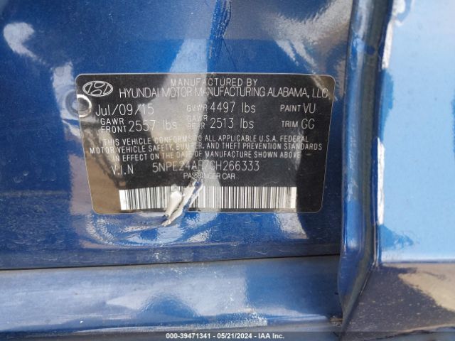 5NPE24AF7GH266333 Hyundai SONATA SE