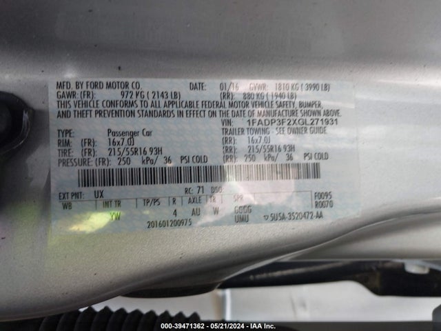 Ford FOCUS SE 2016 1FADP3F2XGL271931 Image 9