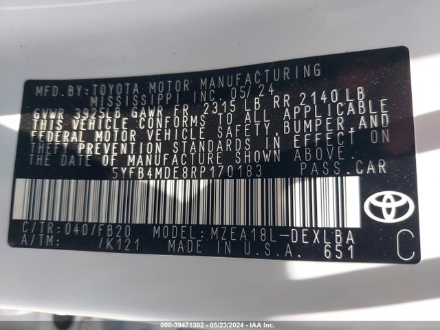Toyota COROLLA LE 2024 5YFB4MDE8RP170183 Image 9