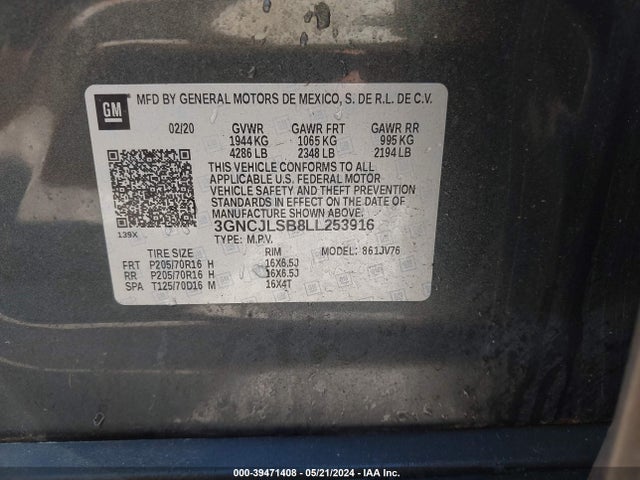 Chevrolet Trax Fwd Lt 2020 3GNCJLSB8LL253916 Image 9