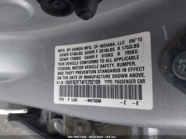 19XFB2F74FE292109 Honda CIVIC SE
