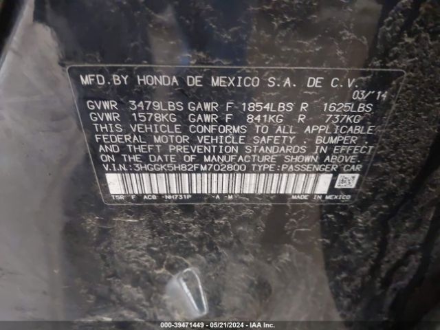 3HGGK5H82FM702800 Honda Fit Ex/ex-l